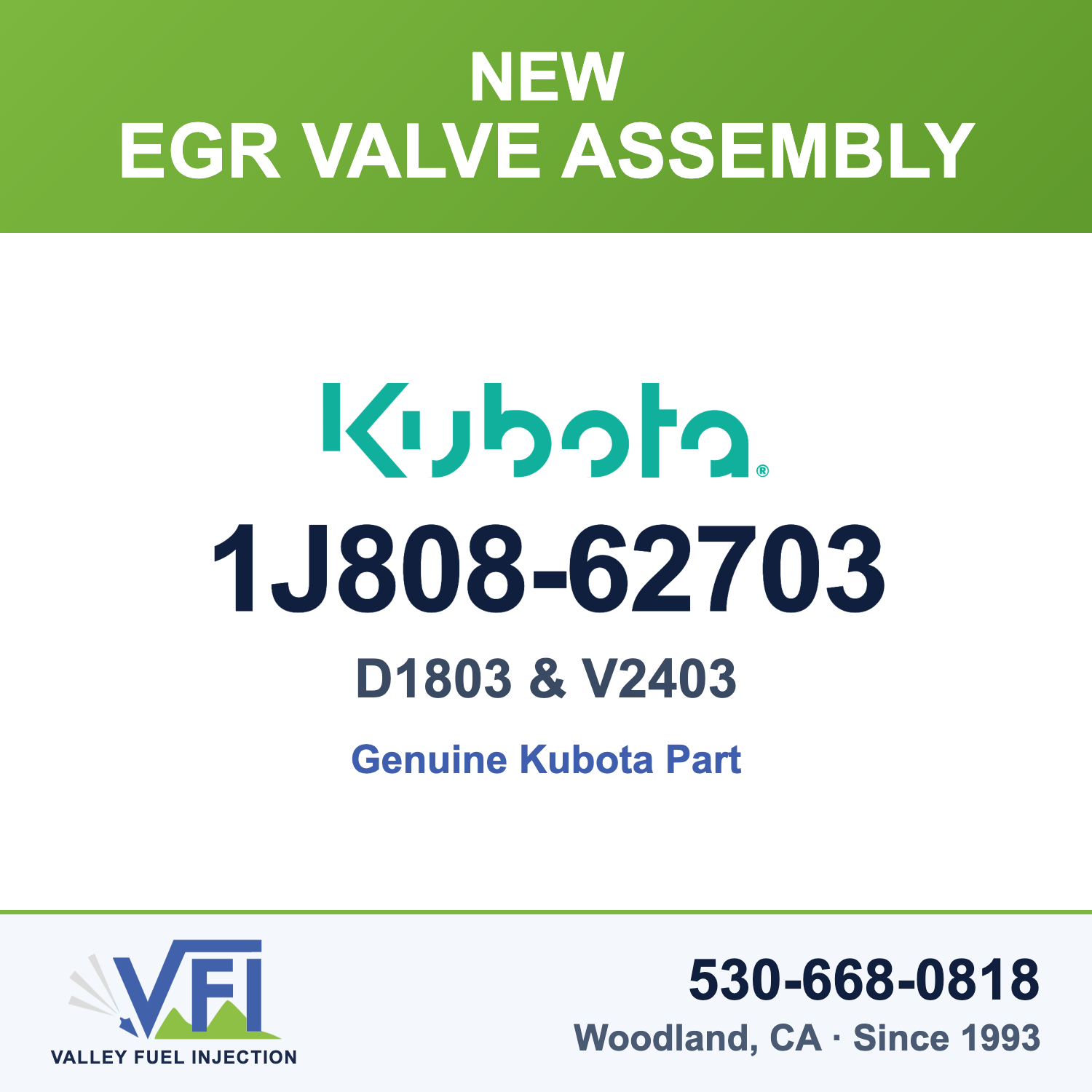 Kubota D1803 V2403 EGR Valve Assembly 1J808-62703 (Genuine)