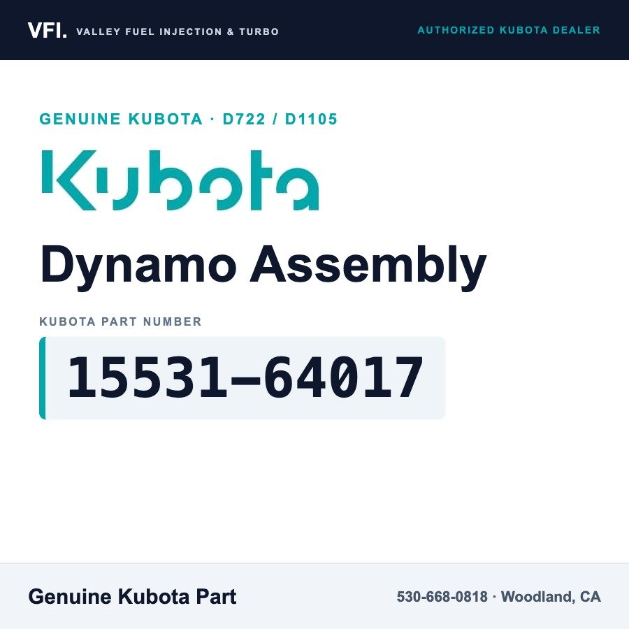Kubota 15531-64017 Dynamo Assembly for Kubota D722 and D1105 diesel engines