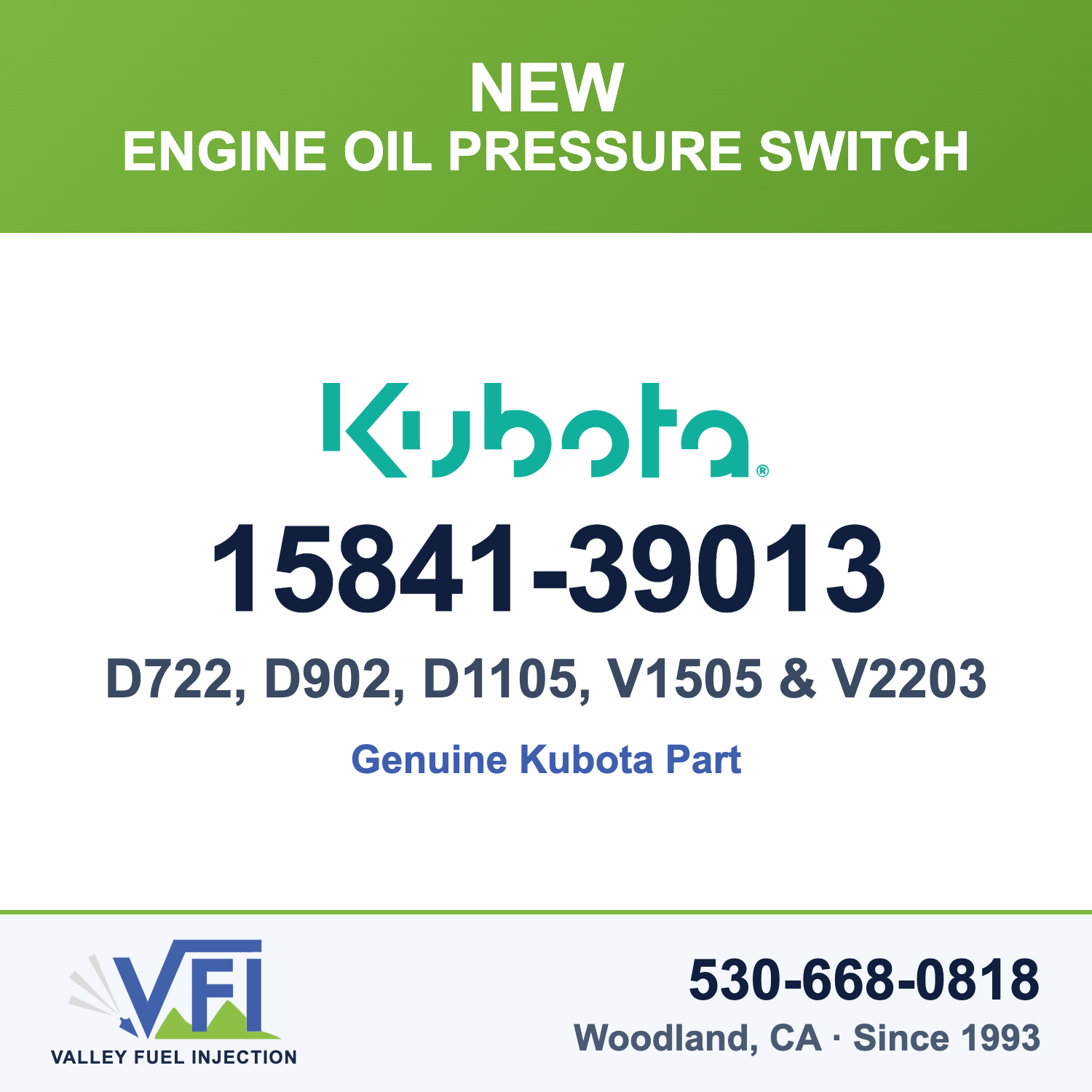 Kubota 15841-39013 Oil Pressure Switch for Kubota Super Mini engines: Z482