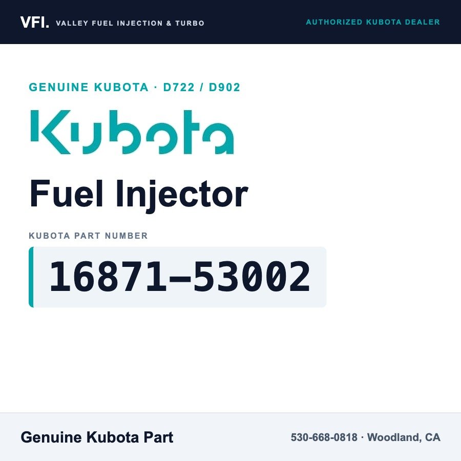 Kubota 16871-53002 Fuel Injector (Nozzle Holder Assembly) for Kubota D722 and D902 three-cylinder diesel engines