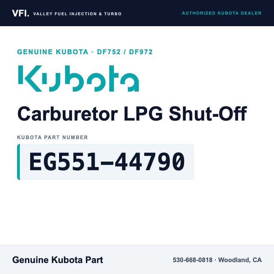 Kubota EG551-44790 Carburetor LPG Shut-Off Solenoid for Kubota DF752 and DF972 dual-fuel engines