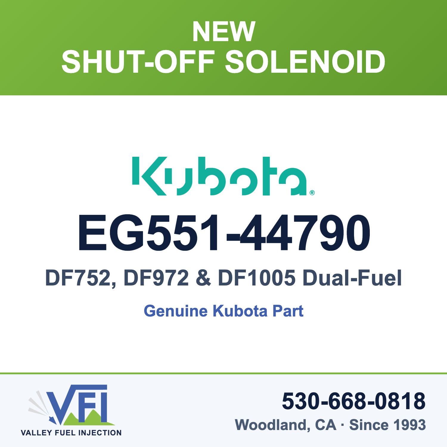 Kubota EG551-44790 Carburetor LPG Shut-Off Solenoid for Kubota DF752 and DF972 dual-fuel engines