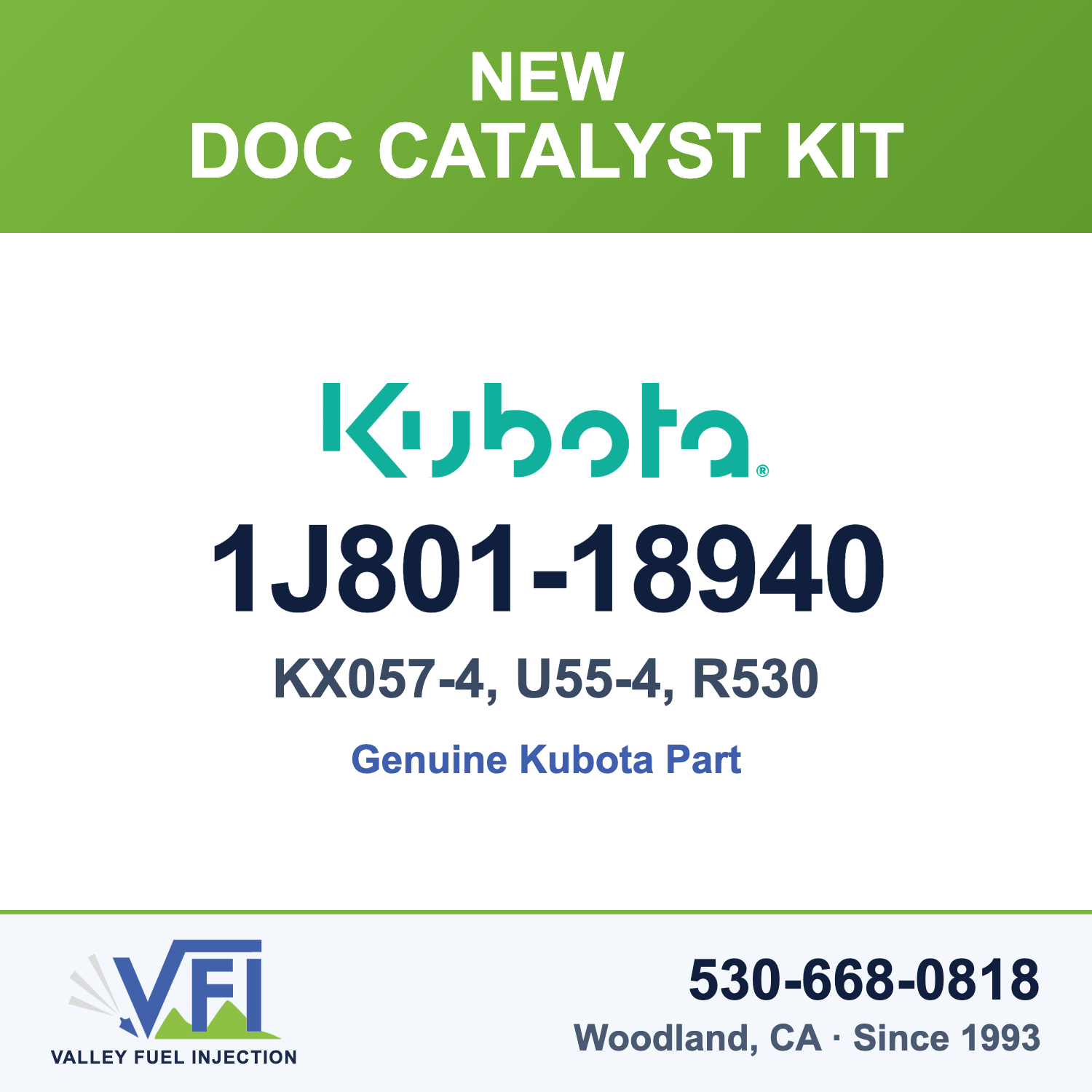 Kubota DOC Catalyst Kit 1J801-18940 for KX057-4, U55-4, R530 (Genuine)
