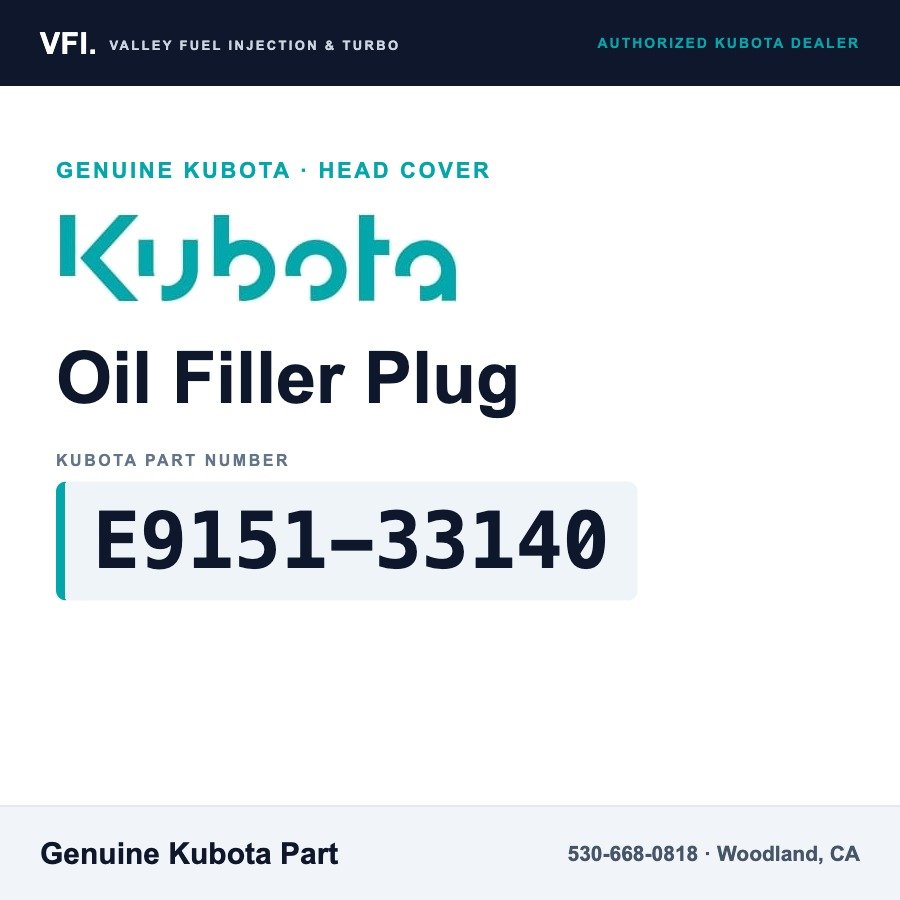 Kubota E9151-33140 Oil Filler Plug for Kubota Super Mini, 05, 07 and V3 series, WG and DF engines