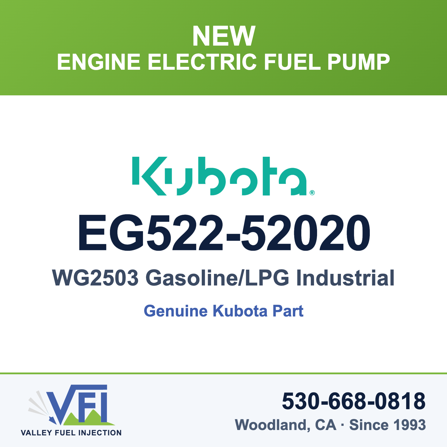 Kubota EG522-52020 Electric In-Line Fuel Pump (Gasoline) for Kubota WG2503 gasoline/LPG industrial engine