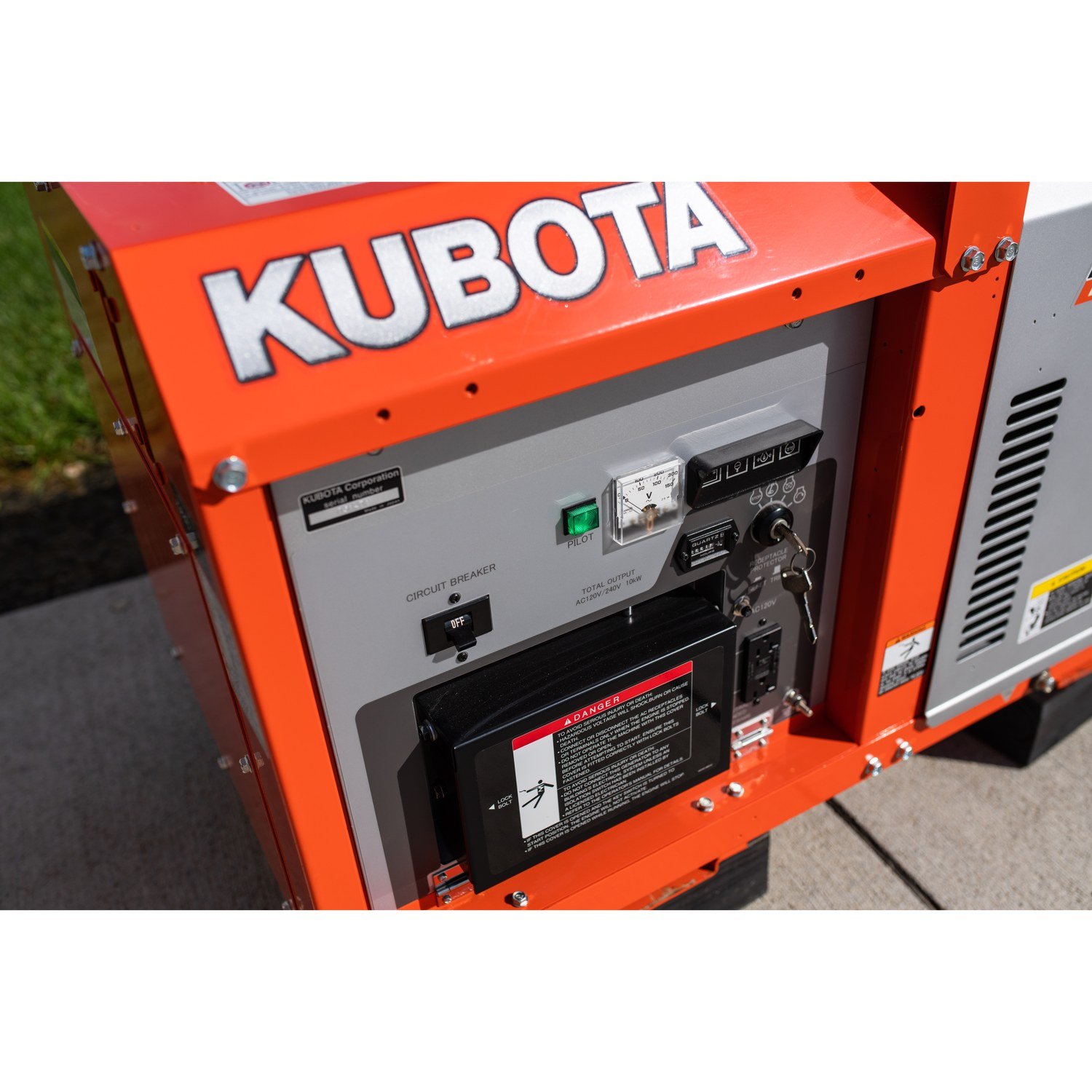 Kubota GL11000 diesel generator, control panel and outlets