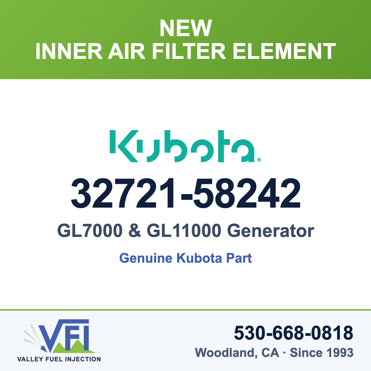 Kubota 32721-58242 Inner Air Filter Element for Kubota GL7000 and GL11000 diesel generators