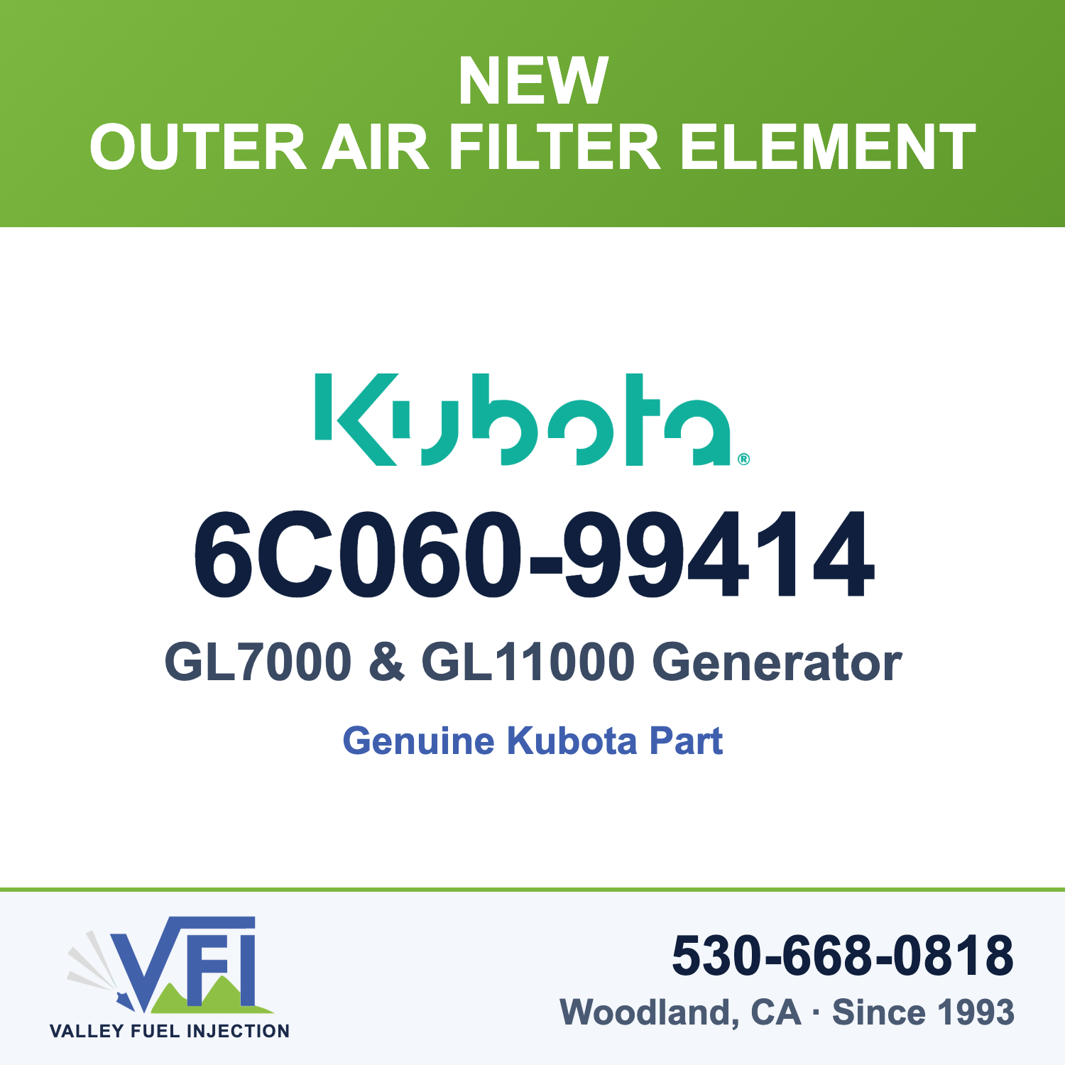 Kubota 6C060-99414 Outer Air Filter Element for Kubota GL7000 and GL11000 diesel generators