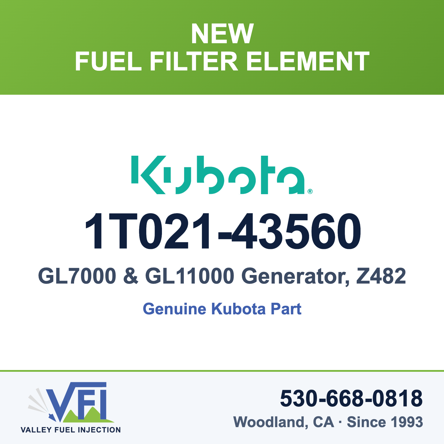 Kubota 1T021-43560 Fuel Filter Element for Kubota GL7000 and GL11000 diesel generators