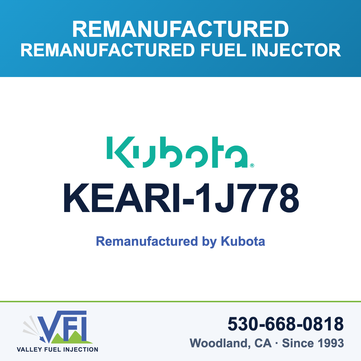Genuine Kubota KEARI-1J778 Remanufactured Fuel Injector