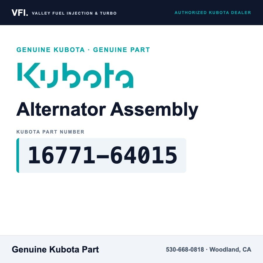 Kubota 16771-64015 Alternator Assembly for Kubota R410 and R410B wheel loaders built with the 45 A alternator