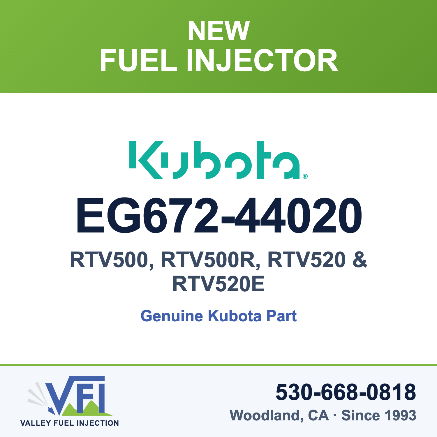 Kubota EG672-44020 Gasoline Fuel Injector for Kubota RTV500-A/H utility vehicle
