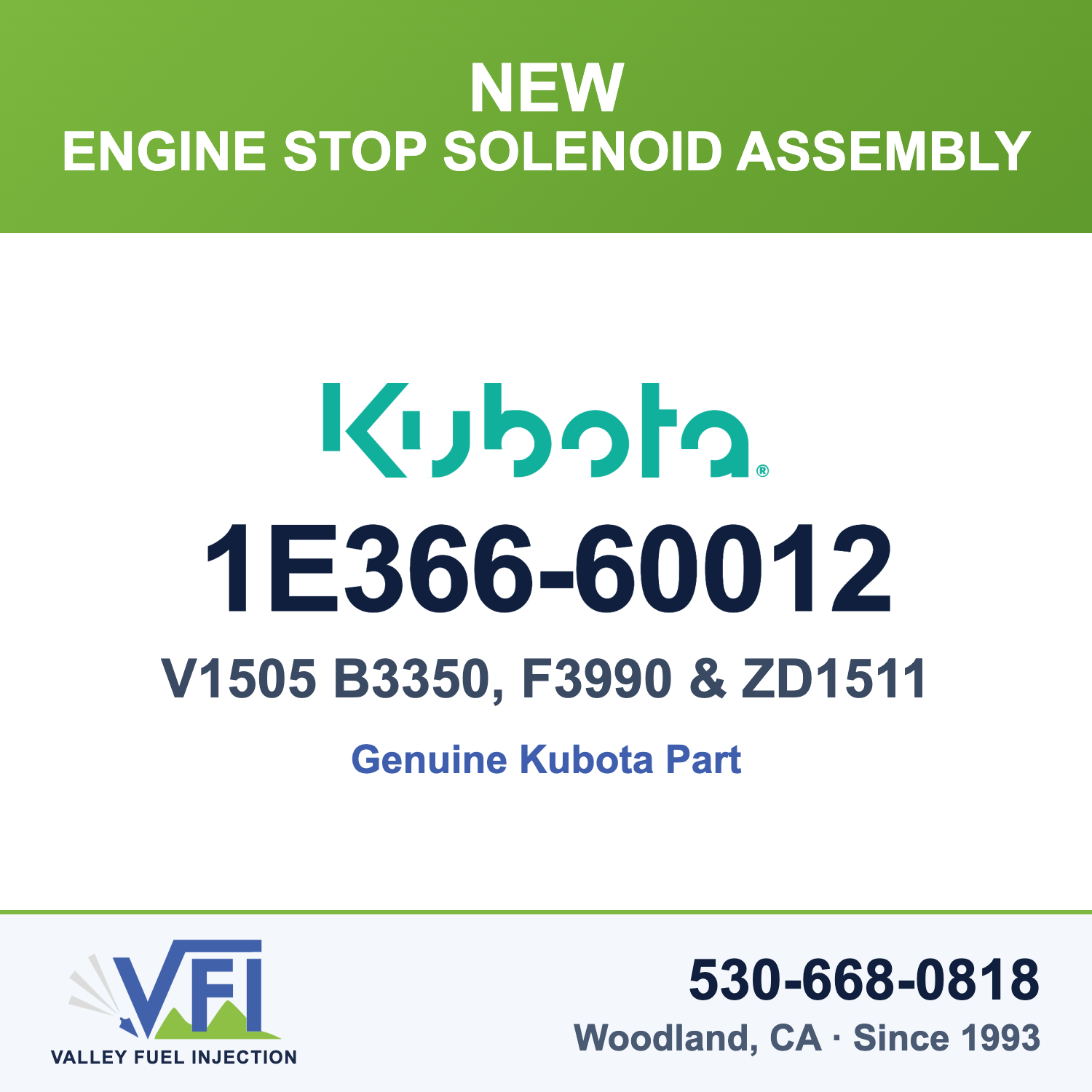 Kubota 1E366-60012 Engine Stop Solenoid Assembly for Kubota B3350 compact tractor: B3350HSD