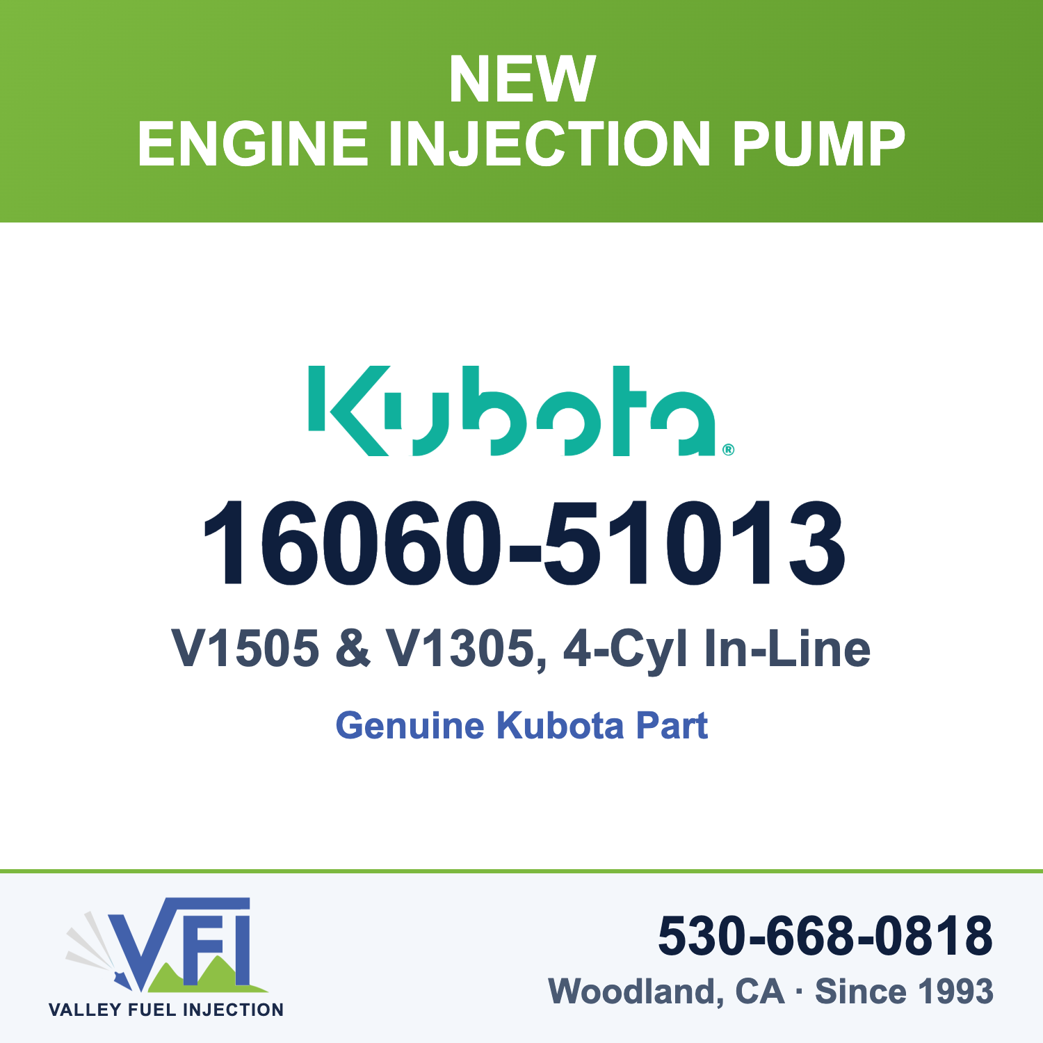 Kubota 16060-51013 Injection Pump Assembly, 4-Cylinder In-Line for Kubota V1505 industrial engines