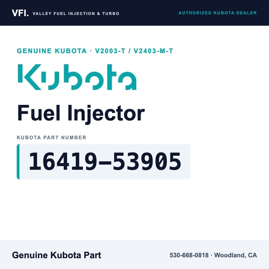 Kubota 16419-53905 Fuel Injector (Nozzle Holder Kit) for Kubota V2003-T and V2403-M-T four-cylinder turbo diesel engines