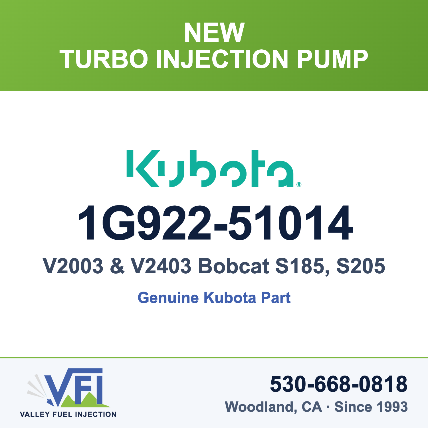 Kubota 1G922-51014 Injection Pump Assembly for Kubota V2003 and V2403 four-cylinder turbo diesels in Bobcat machines