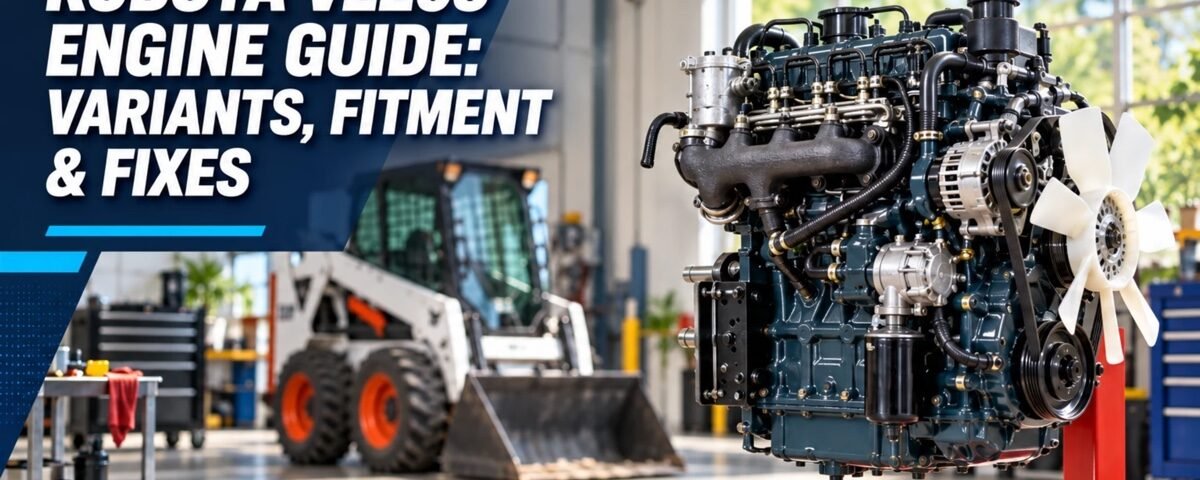 Kubota V2203 diesel engine on a stand in a shop, guide to variants, fitment and fixes