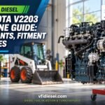 Kubota V2203 diesel engine on a stand in a shop, guide to variants, fitment and fixes
