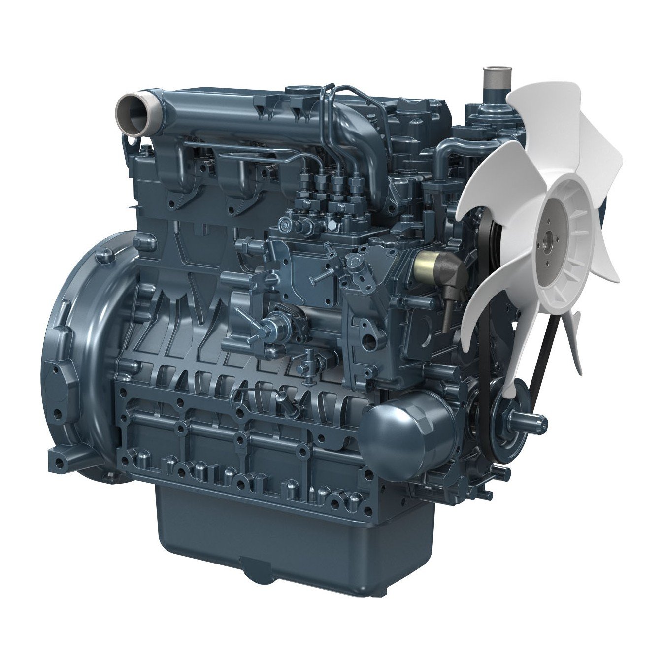 Kubota V2403-M-DI direct-injection diesel engine (V2203-M-DI / V2403-M-DI series), fan side