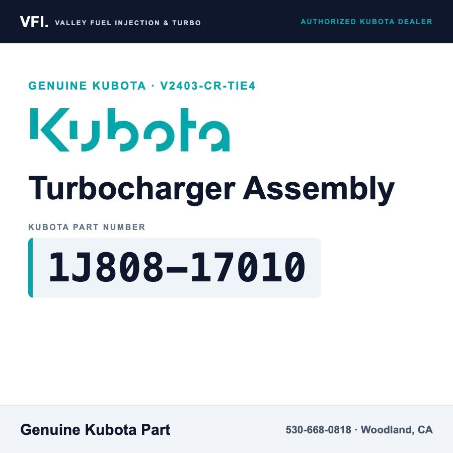 Kubota 1J808-17010 Turbocharger Assembly for Kubota V2403-CR-TIE4 four-cylinder common-rail turbo diesel