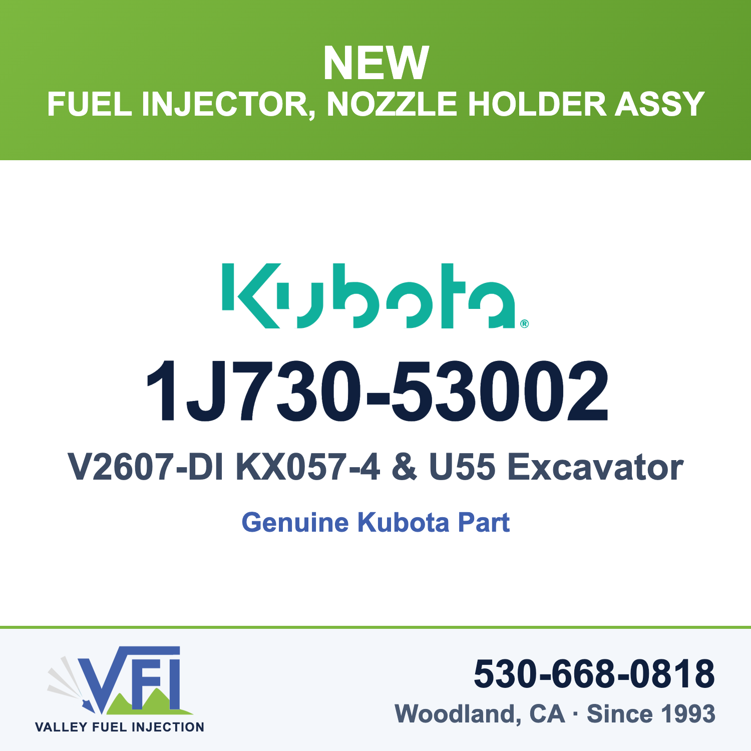 Kubota 1J730-53002 Fuel Injector (Nozzle Holder Assembly) for Kubota U55 compact excavator