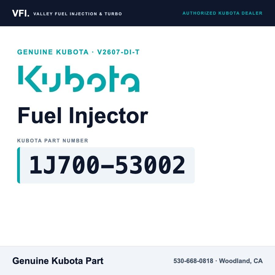 Kubota 1J700-53002 Fuel Injector (Nozzle Holder Assembly) for Kubota V2607-DI-T turbocharged direct-injection diesel with the