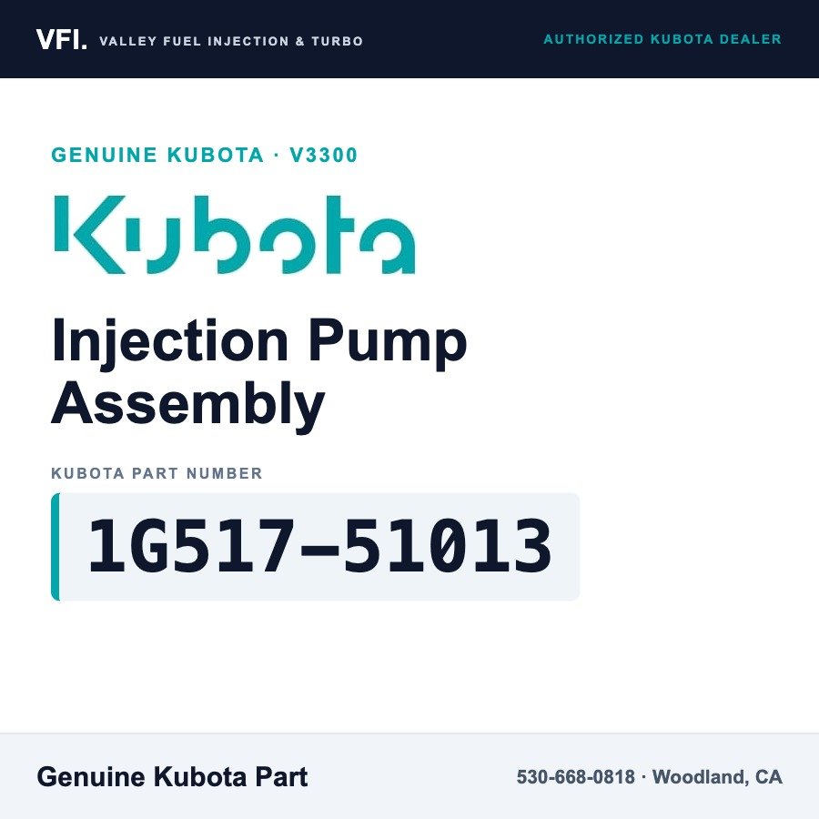 Kubota 1G517-51013 Injection Pump Assembly, 4-Cylinder In-Line for Kubota V3300-E4BG generator-drive engine