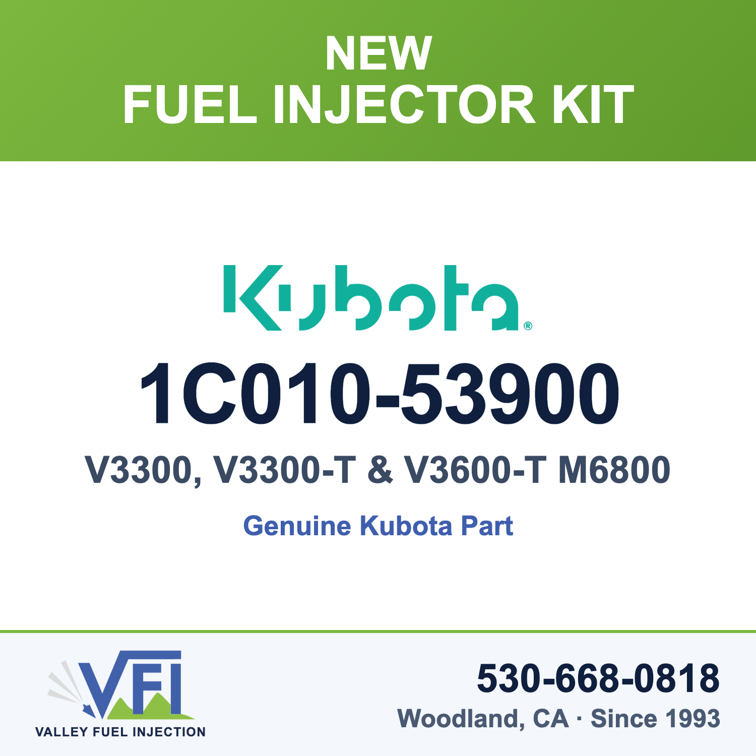 Kubota 1C010-53900 Fuel Injector (Nozzle Holder Kit) for Kubota V3300 and V3300-T four-cylinder diesel engines