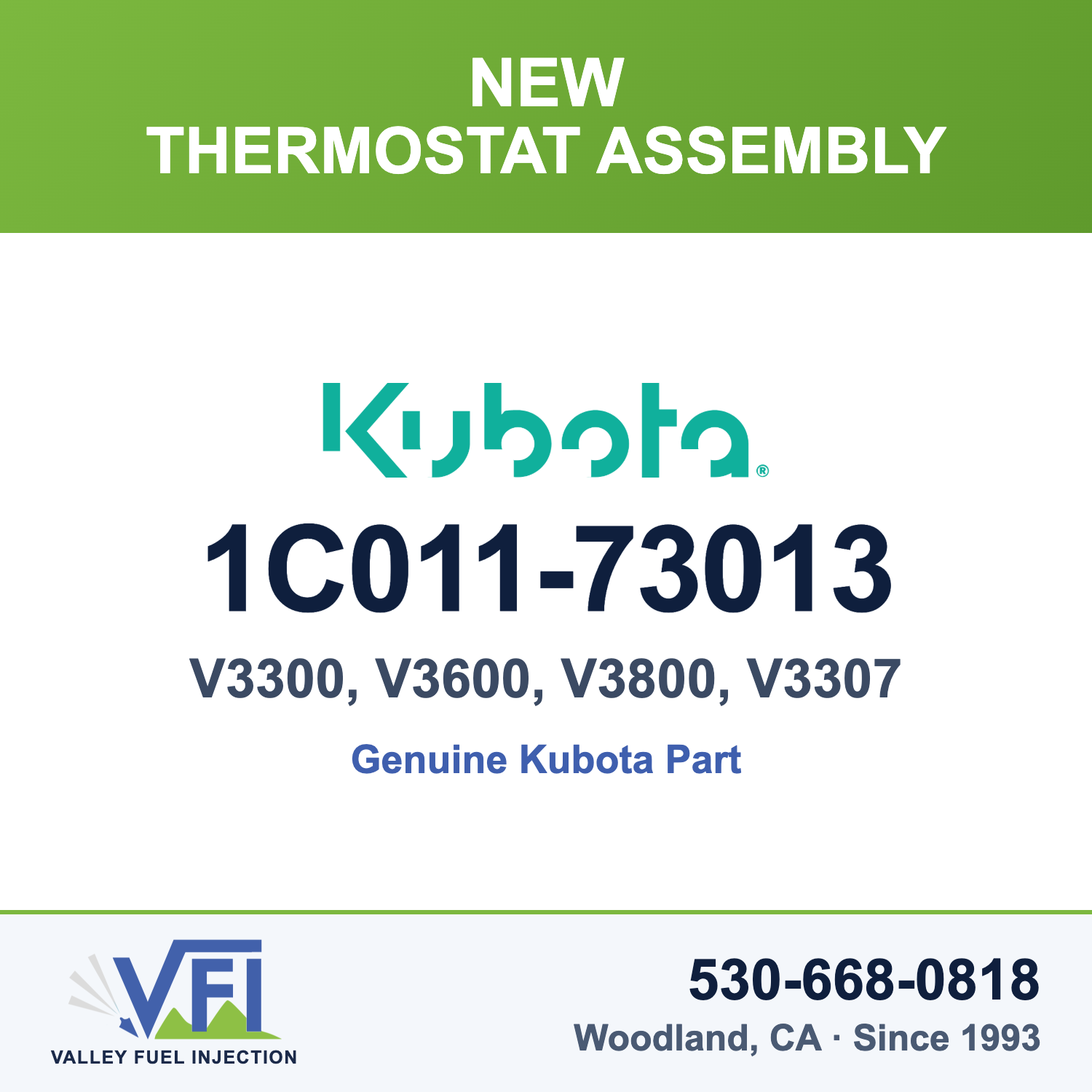 Kubota 1C011-73013 Thermostat Assembly for Kubota V3300 diesel engines