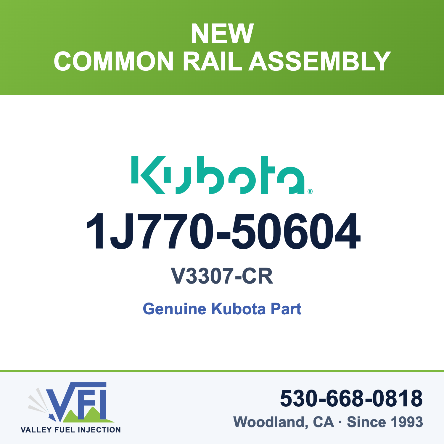 Kubota V3307-CR Common Rail Assembly 1J770-50604 (Genuine)