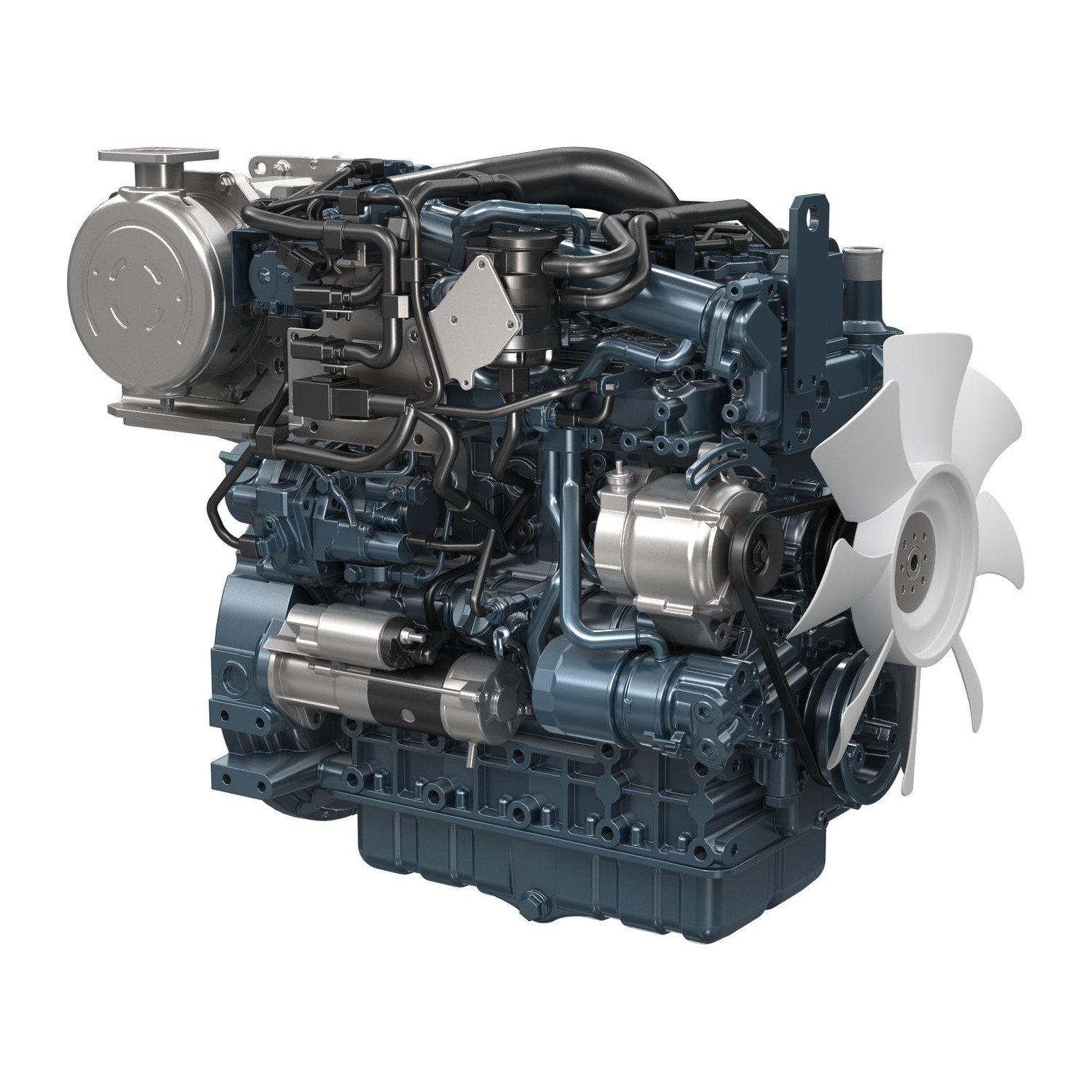 Kubota V3307-CR-TE4B common-rail turbo diesel engine, fan side