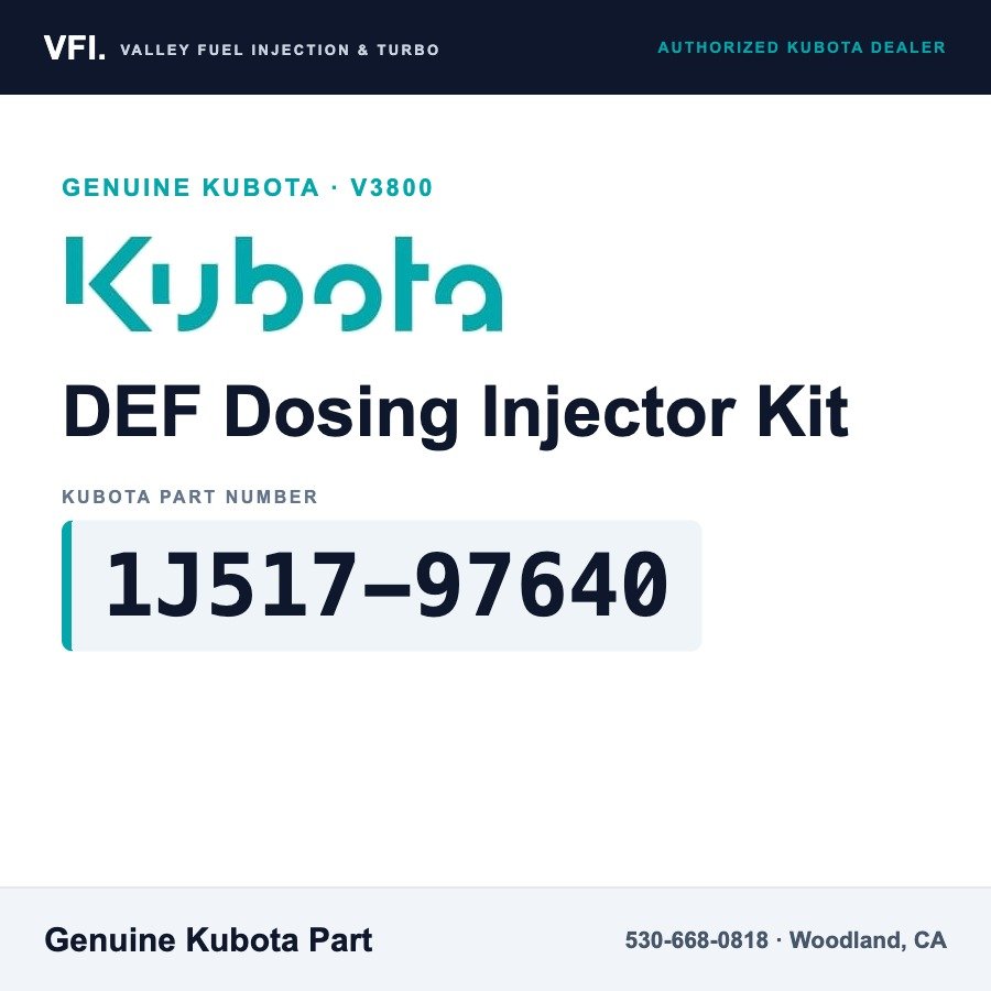 Kubota 1J517-97640 DEF Dosing Injector Kit (SCR) for Kubota V3800 3.8 L four-cylinder engines with SCR aftertreatment