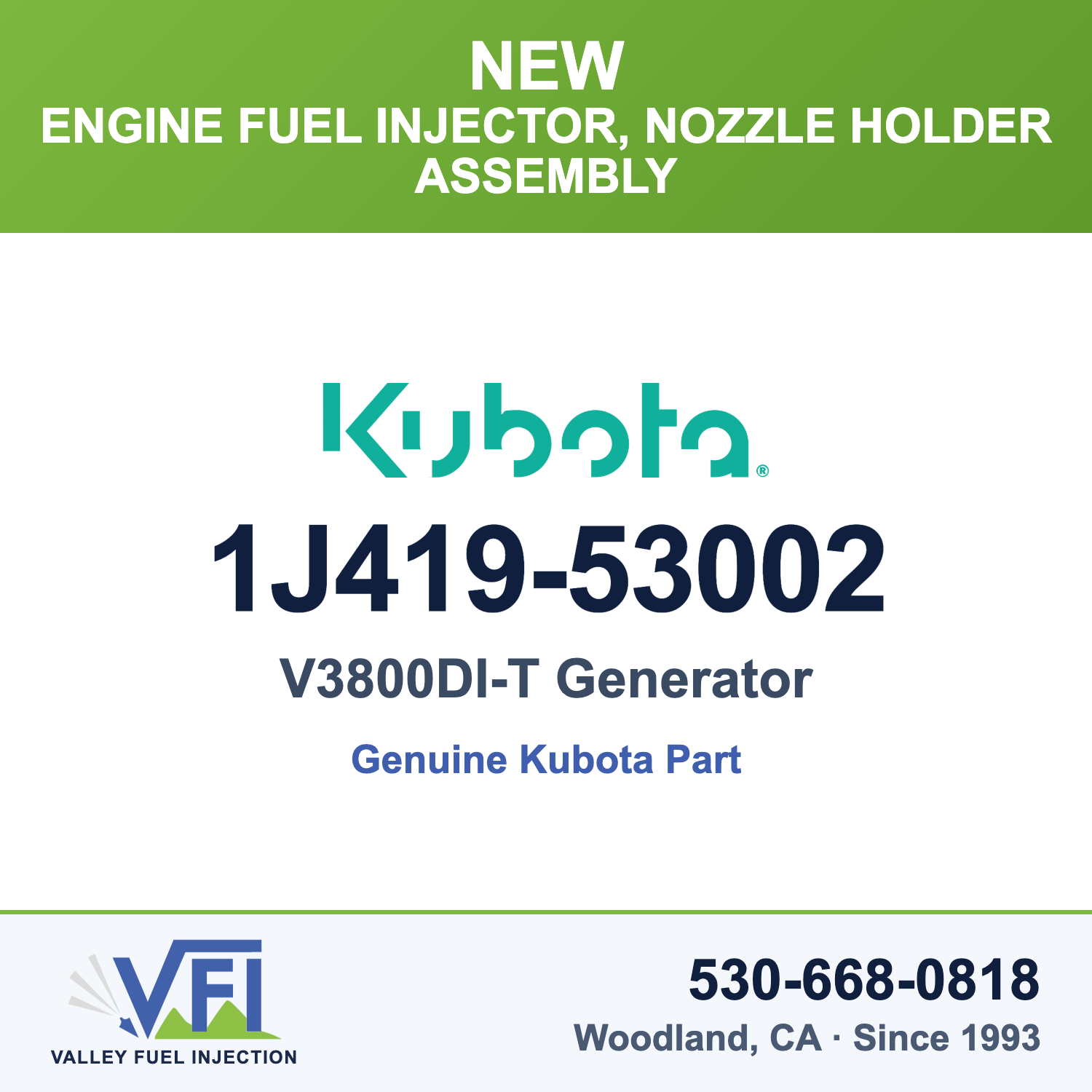Kubota 1J419-53002 Fuel Injector (Nozzle Holder Assembly) for Kubota V3800DI-T direct-injection turbo diesel in Kubota's 1J41
