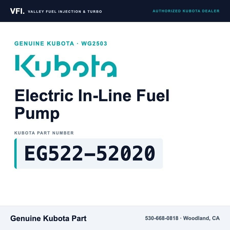 Kubota EG522-52020 Electric In-Line Fuel Pump (Gasoline) for Kubota WG2503 gasoline/LPG industrial engine