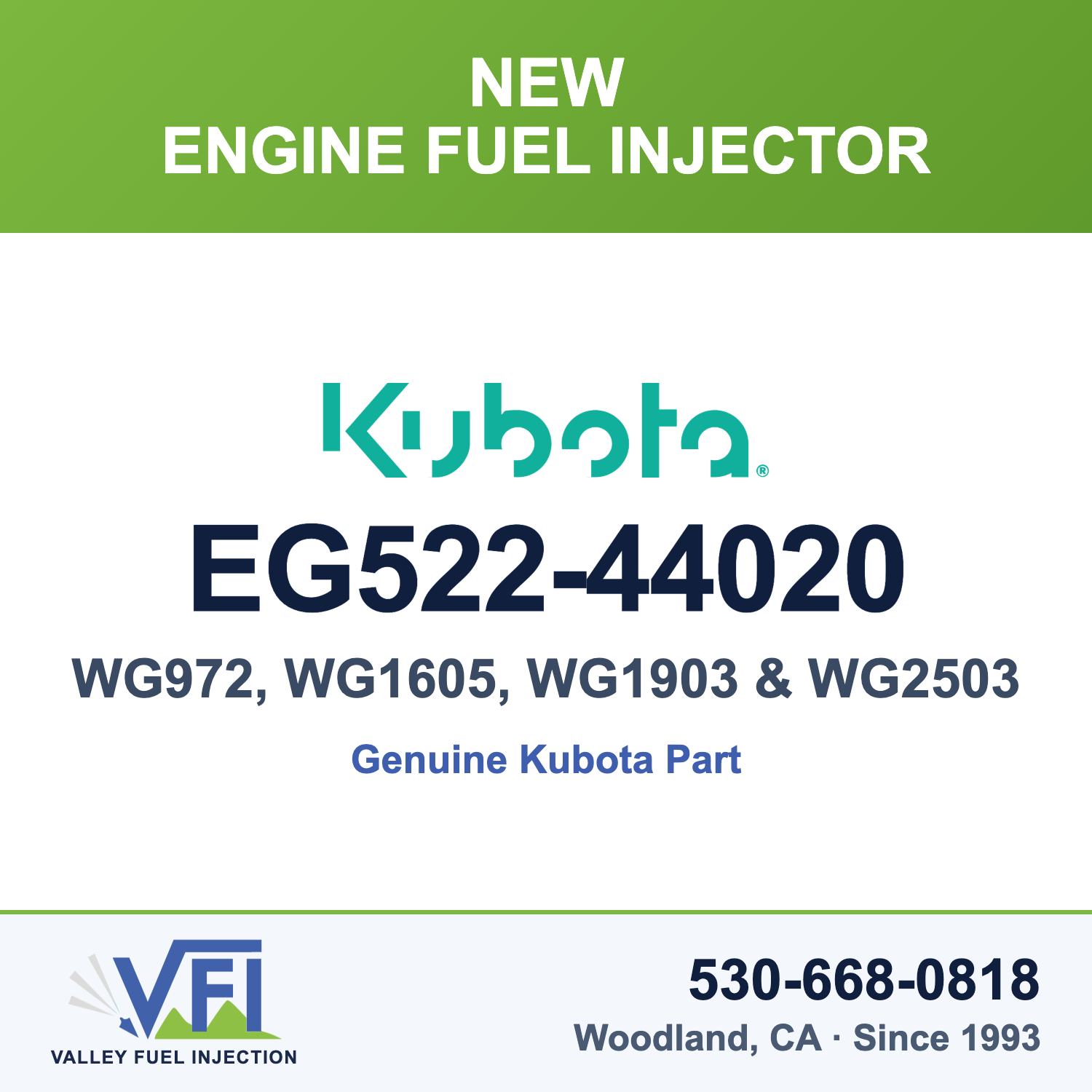 Kubota EG522-44020 Gasoline Fuel Injector for Kubota WG972 three-cylinder engine