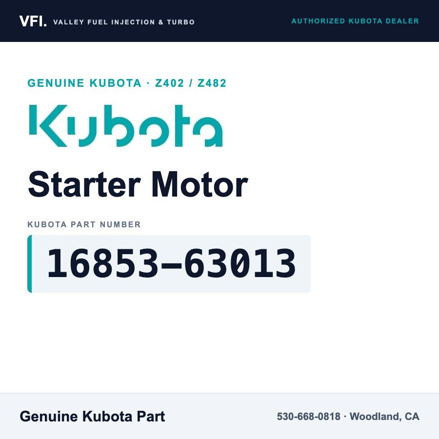 Kubota 16853-63013 Starter Motor for Some builds of the Kubota Z402