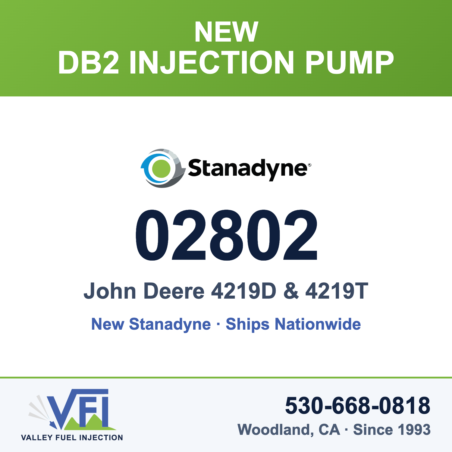 Genuine new Stanadyne 02802 injection pump for John Deere 4219D and 4219T | Valley Fuel Injection & Turbo