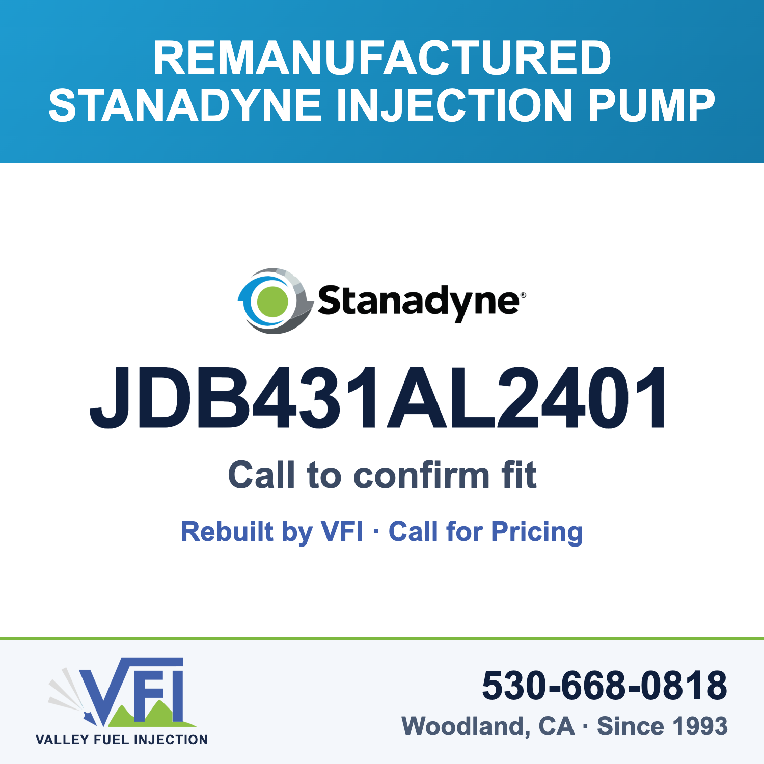 Rebuilt Stanadyne Injection Pump JDB431AL2401 card
