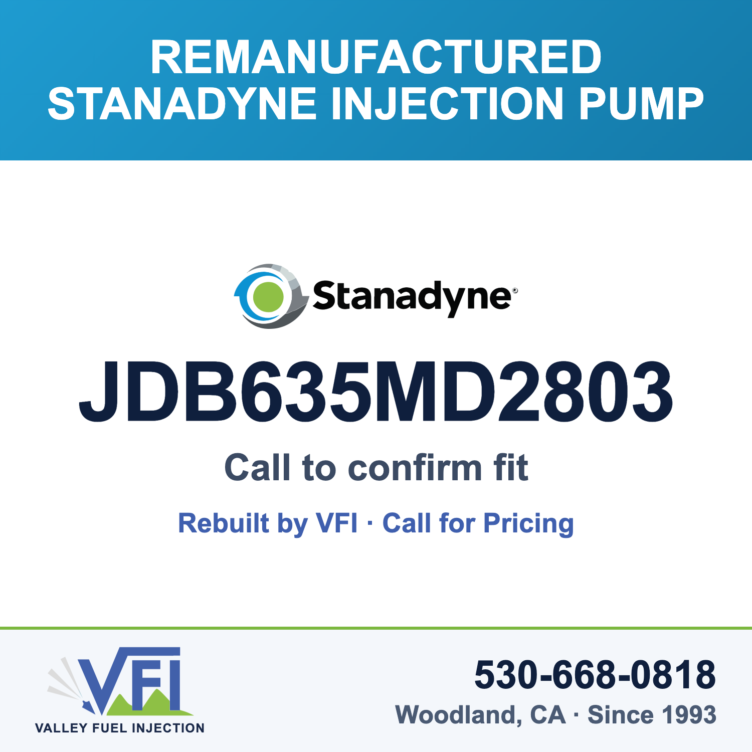 Rebuilt Stanadyne Injection Pump JDB635MD2803 card