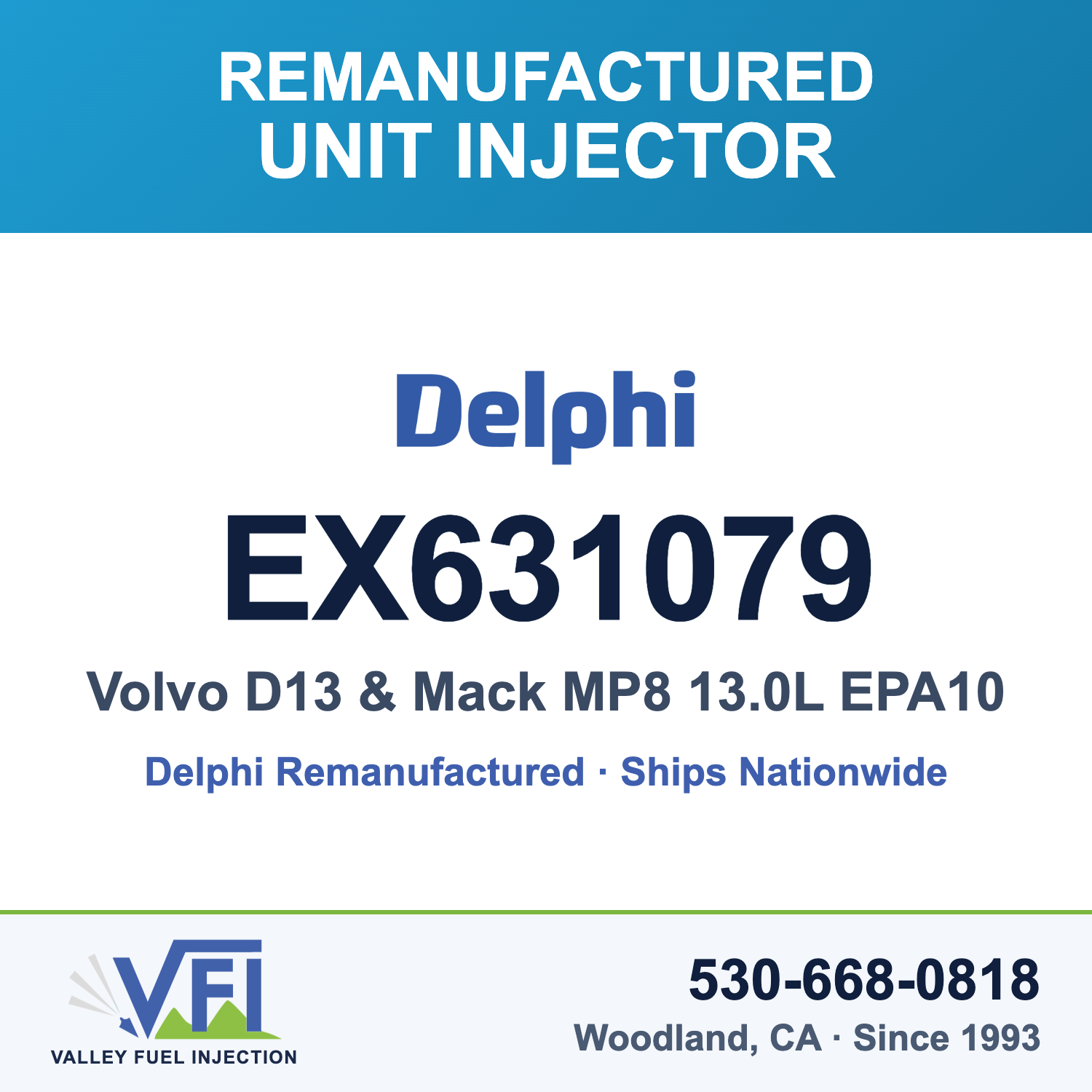 Delphi EX631079 E3.5 Electronic Unit Injector for Volvo D13 13.0L