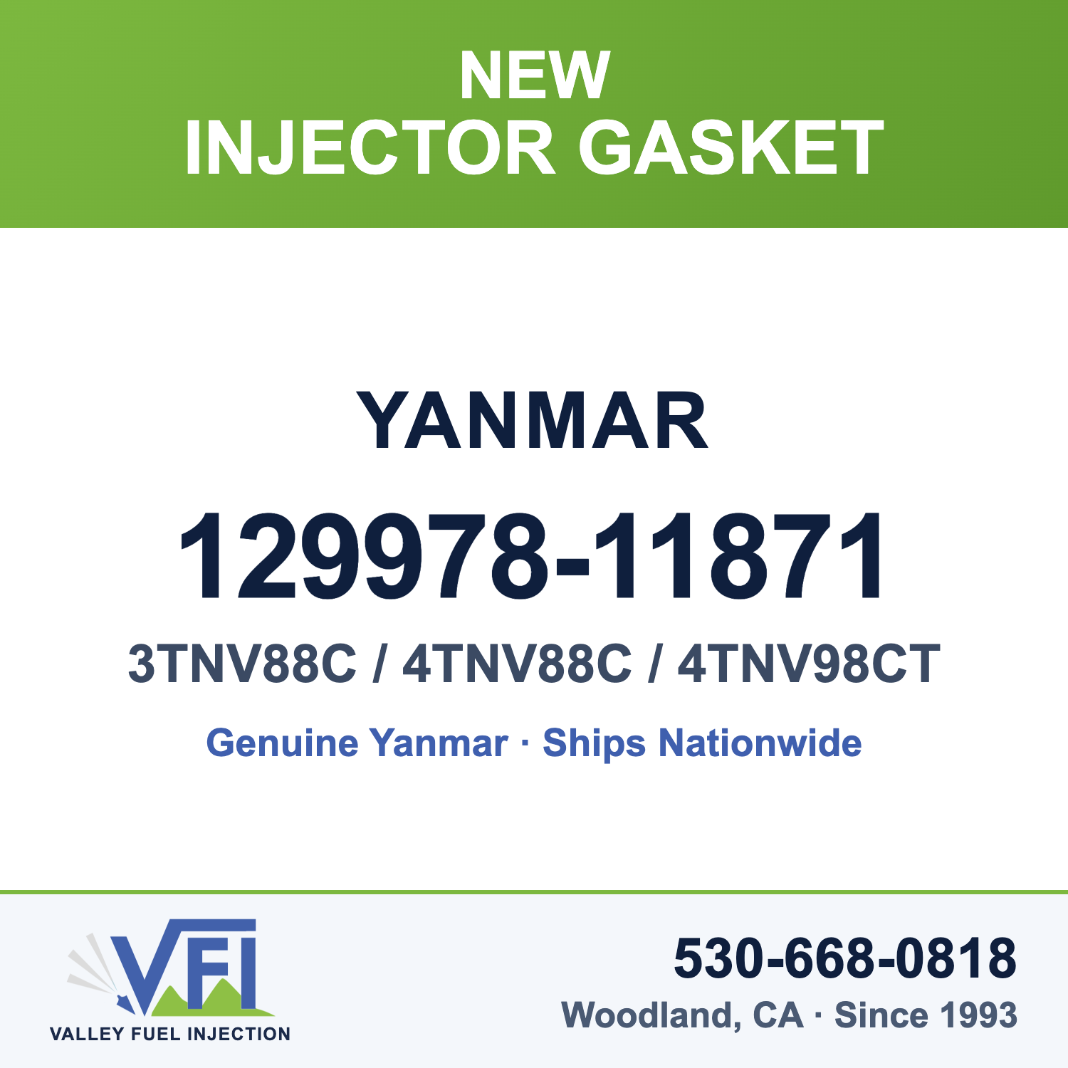 Yanmar 129978-11871 Injector Gasket for 3TNV88C, 4TNV88C and 4TNV98CT Common-Rail Engines