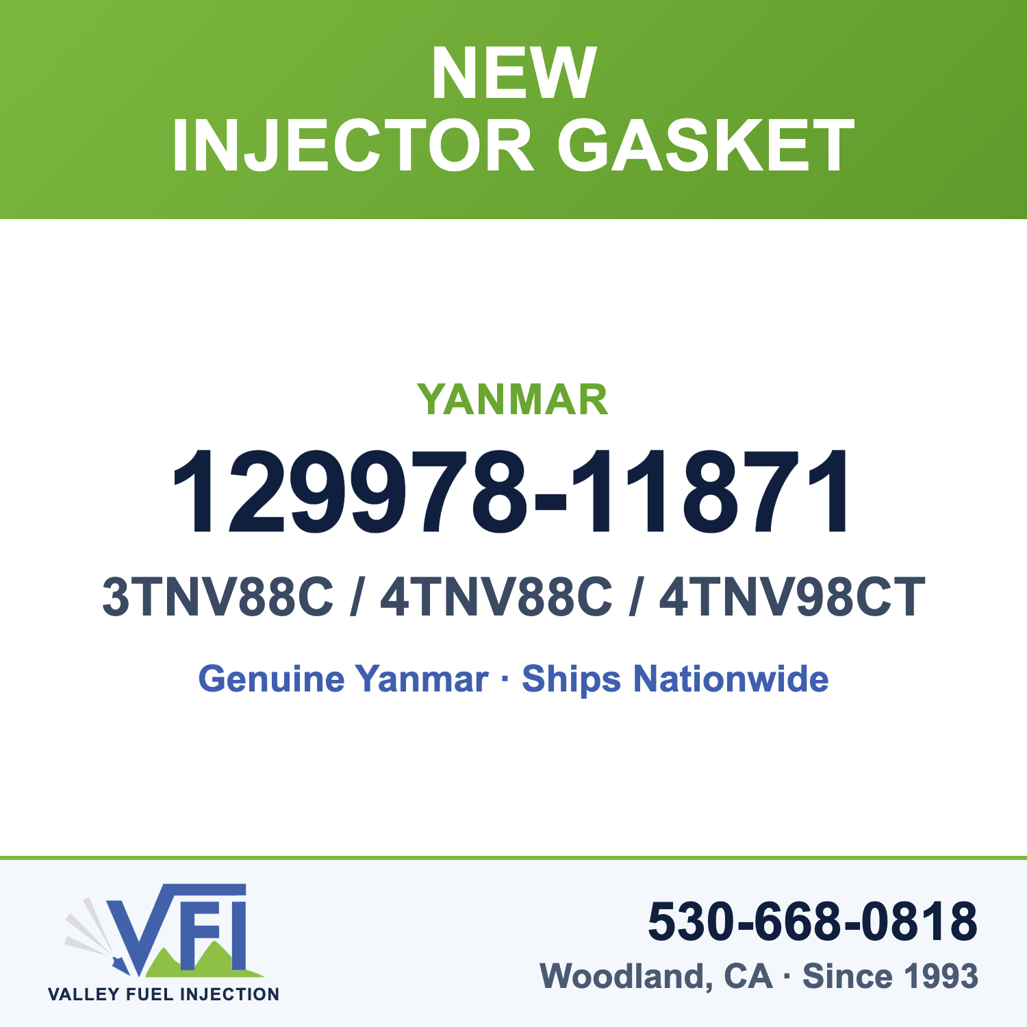 Yanmar 129978-11871 Injector Gasket for 3TNV88C, 4TNV88C and 4TNV98CT Common-Rail Engines