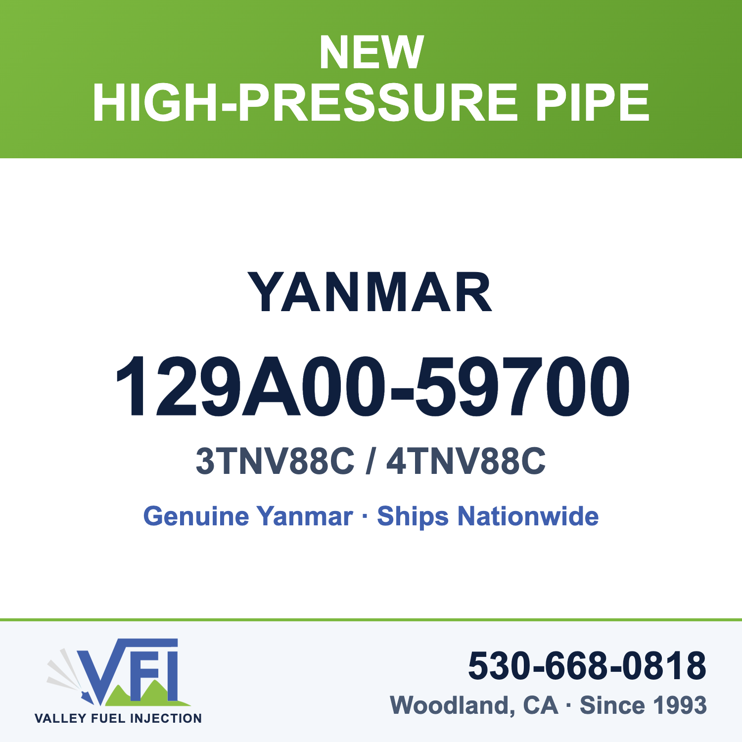 Yanmar 129A00-59700 High-Pressure Rail In Pipe for 3TNV88C and 4TNV88C