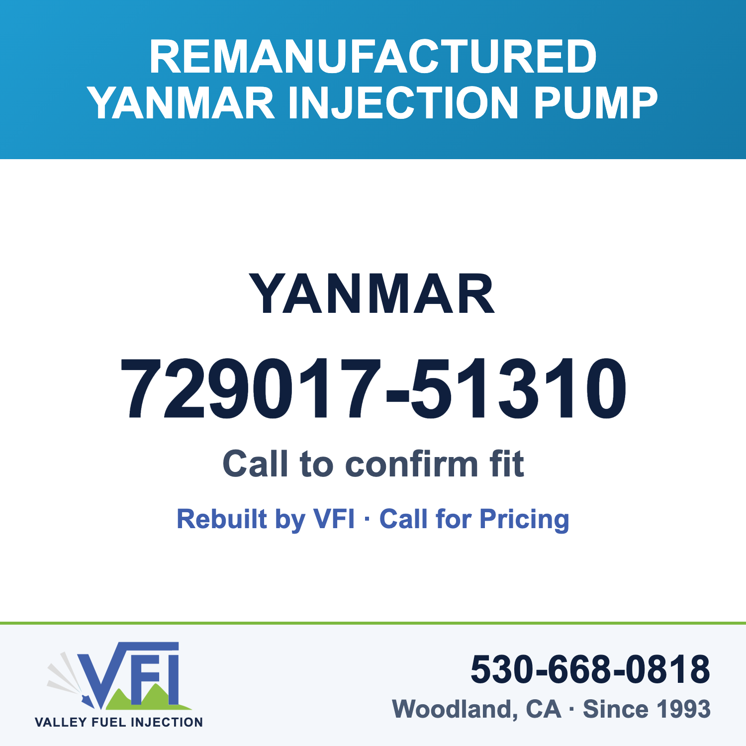 Rebuilt Yanmar Injection Pump 729017-51310 card