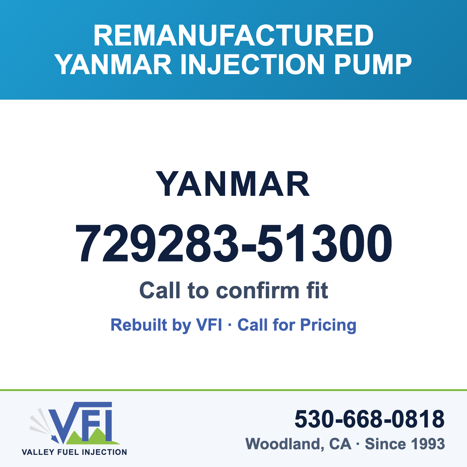 Rebuilt Yanmar Injection Pump 729283-51300 card