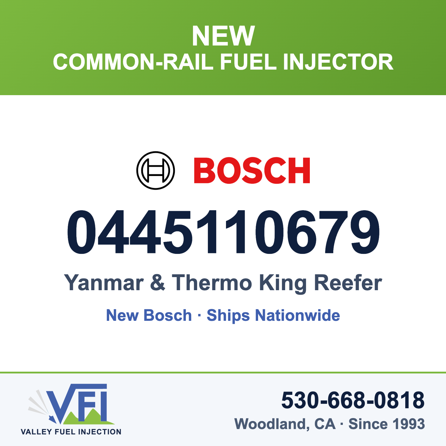 Bosch 0445110679 Common-Rail Fuel Injector for Thermo King reefer units with the Yanmar common-rail diesel engine